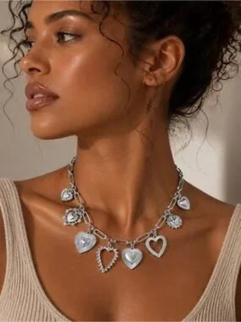 Silver Hearts Vintage Charm Necklace
